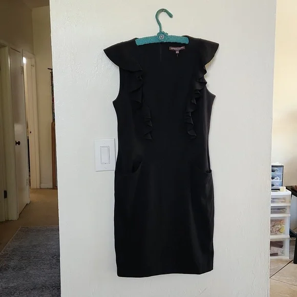 black dress white accents Ieena for Mac Duggal - Black Sleeveless Embellished Crepe And Tulle Midi Dress main image 0